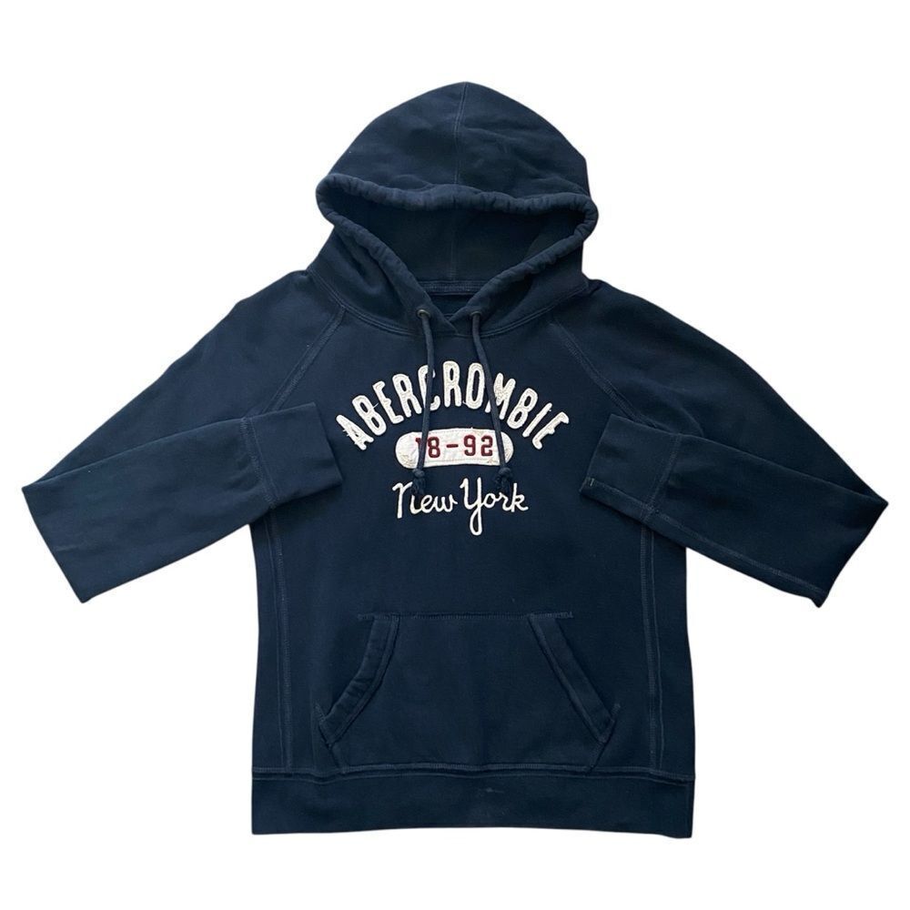 Abercrombie & Fitch Hoodie Navy Blue Kangaroo Pocket Large Retro